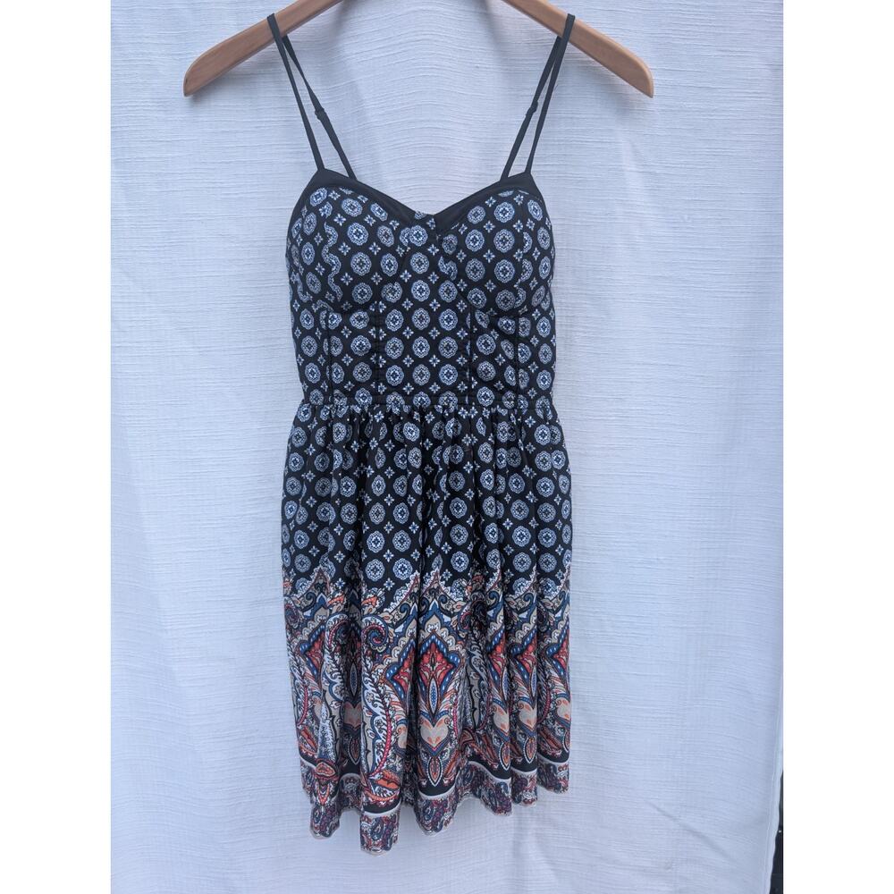 American Rag Cie Womens Fit Flare Mini Dress Sz XS Baby Doll Boho Smocked Back